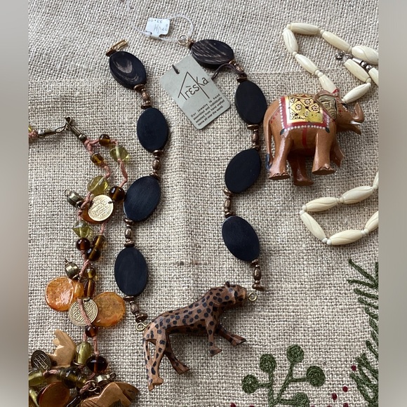 🦏 TRESKA VINTAGE DEADSTOCK LEOPARD NECKLACE KENYA AFRICA HAND CRAFTED 🐘 - Picture 7 of 16